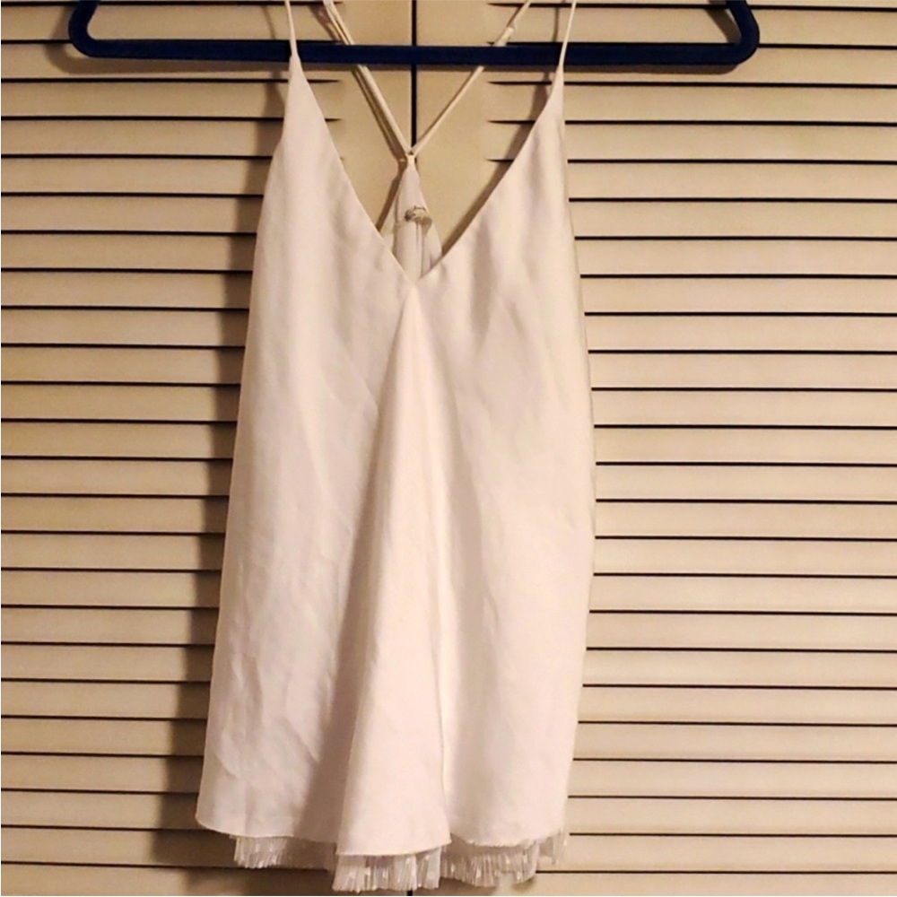 Free People White Camisole Top with Swiss Dot Peekaboo